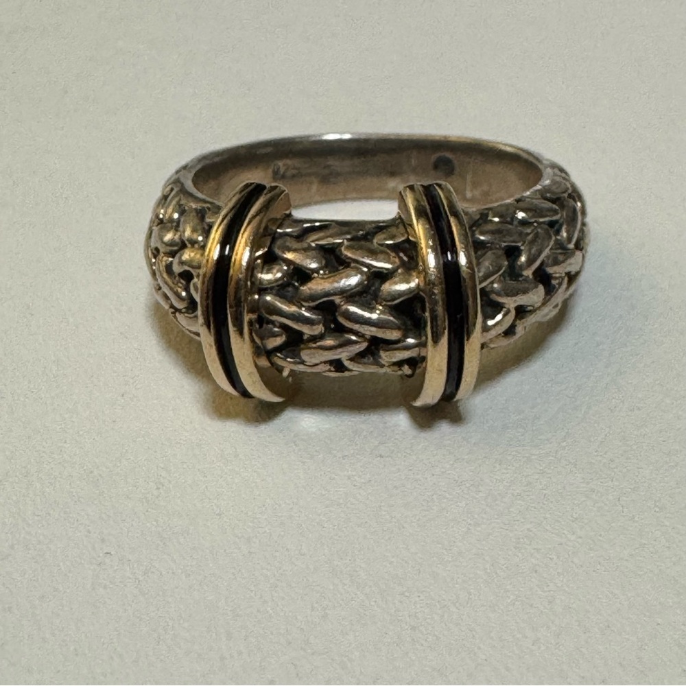 925 & 14k Weaved Textured Artisan Band Ring